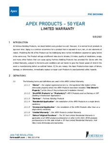 Apex® Decking Warranty - Purchases After 11/21
