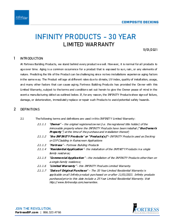 Garantie de la terrasse gamme I Infinity® - pour les achats après le 21/11