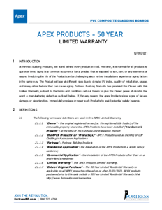 Apex® Cladding Board Warranty - Purchases After 11/21