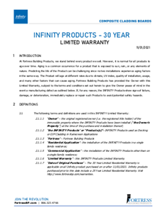 Garantie des planches de revêtement Infinity® - pour les achats après le 21/11