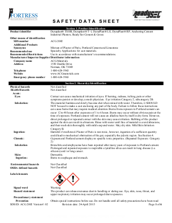 Readyset Cement & Grout Safety Data Sheet