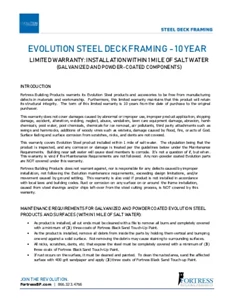 Evolution Steel Deck Framing Warranty For Salt-Water Proximity
