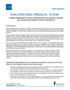 Evolution Steel Pergolas Warranty for Salt Water Proximity