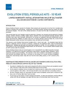 Evolution Steel Pergola Kit Salt Water Proximity Warranty