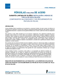 Garantie sur les pergolas en acier Evolution pour les lieux à proximité d'eau salée (espagnol)