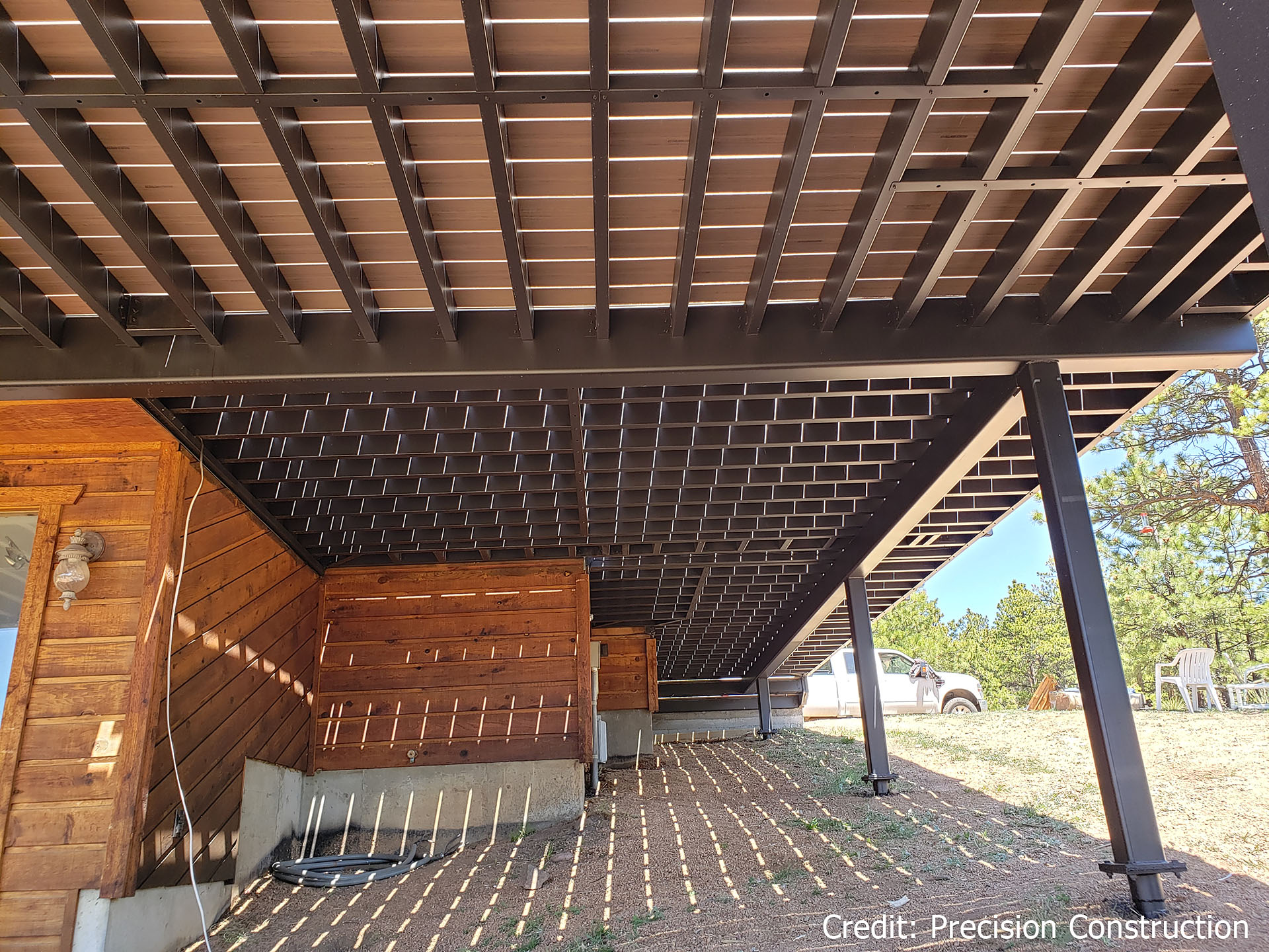 Under-deck view of Evolution steel deck framing.