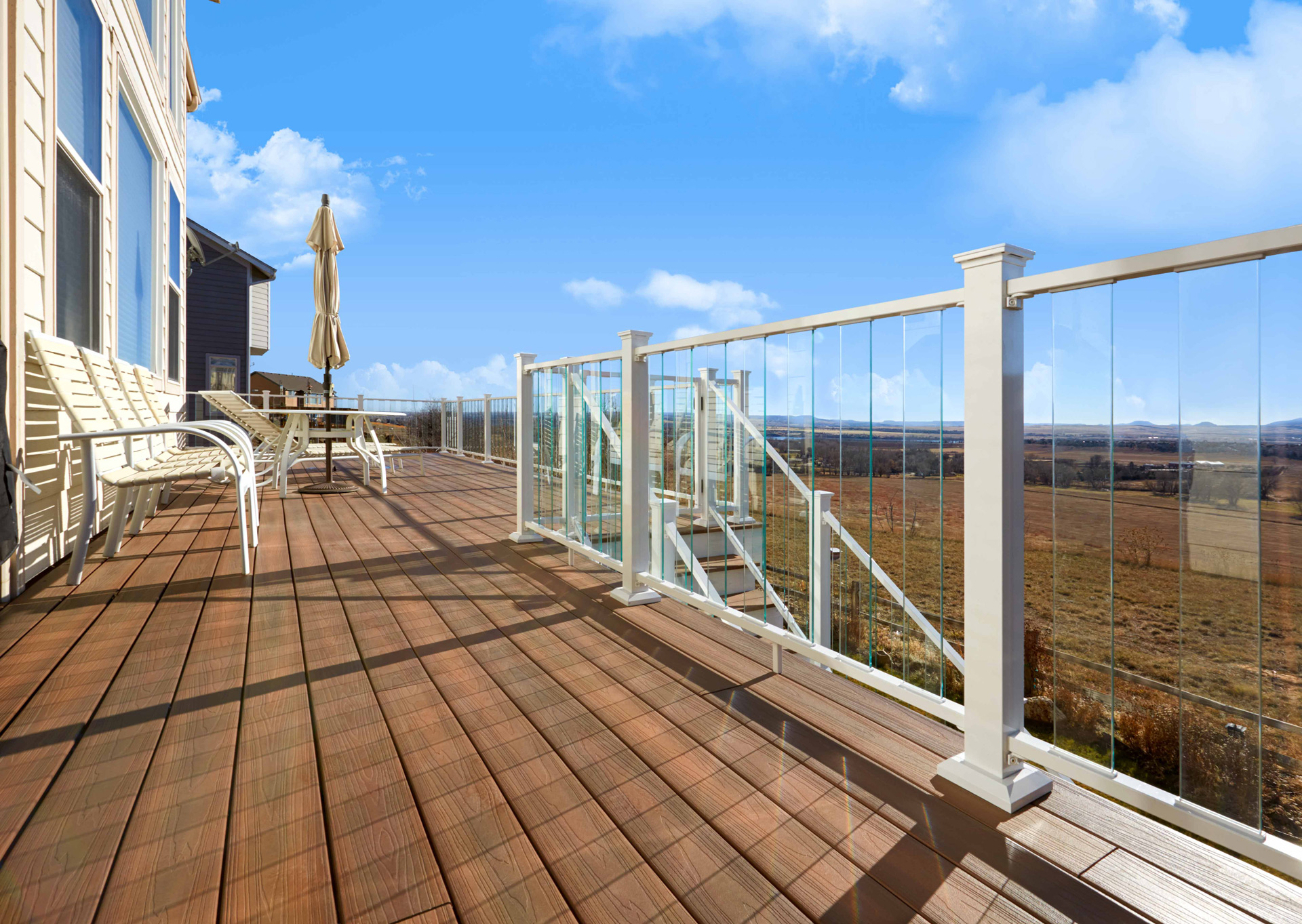 glass railing on composite decking