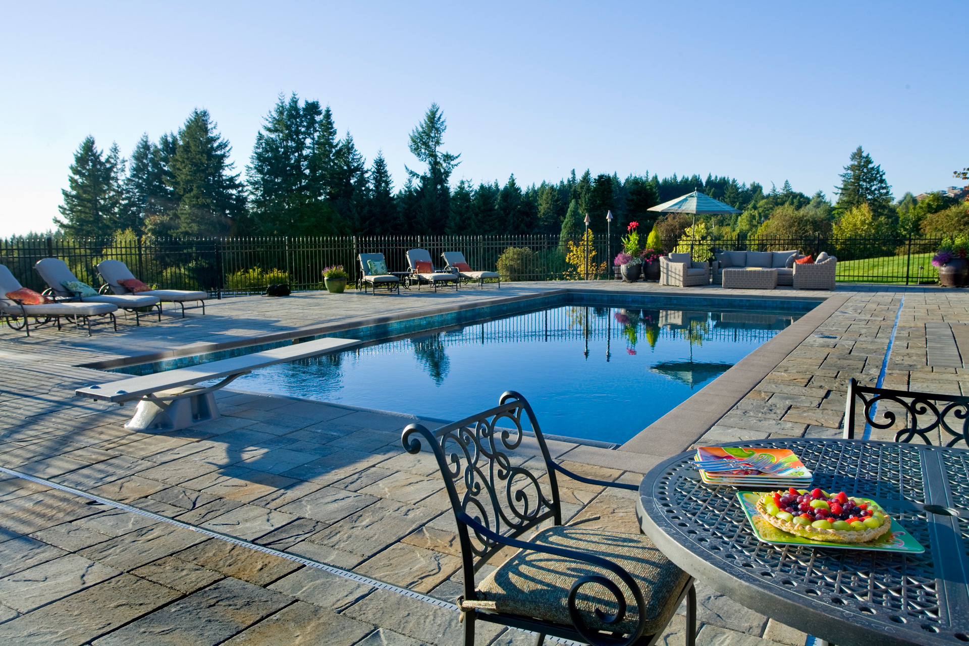 Metal fencing behind pool