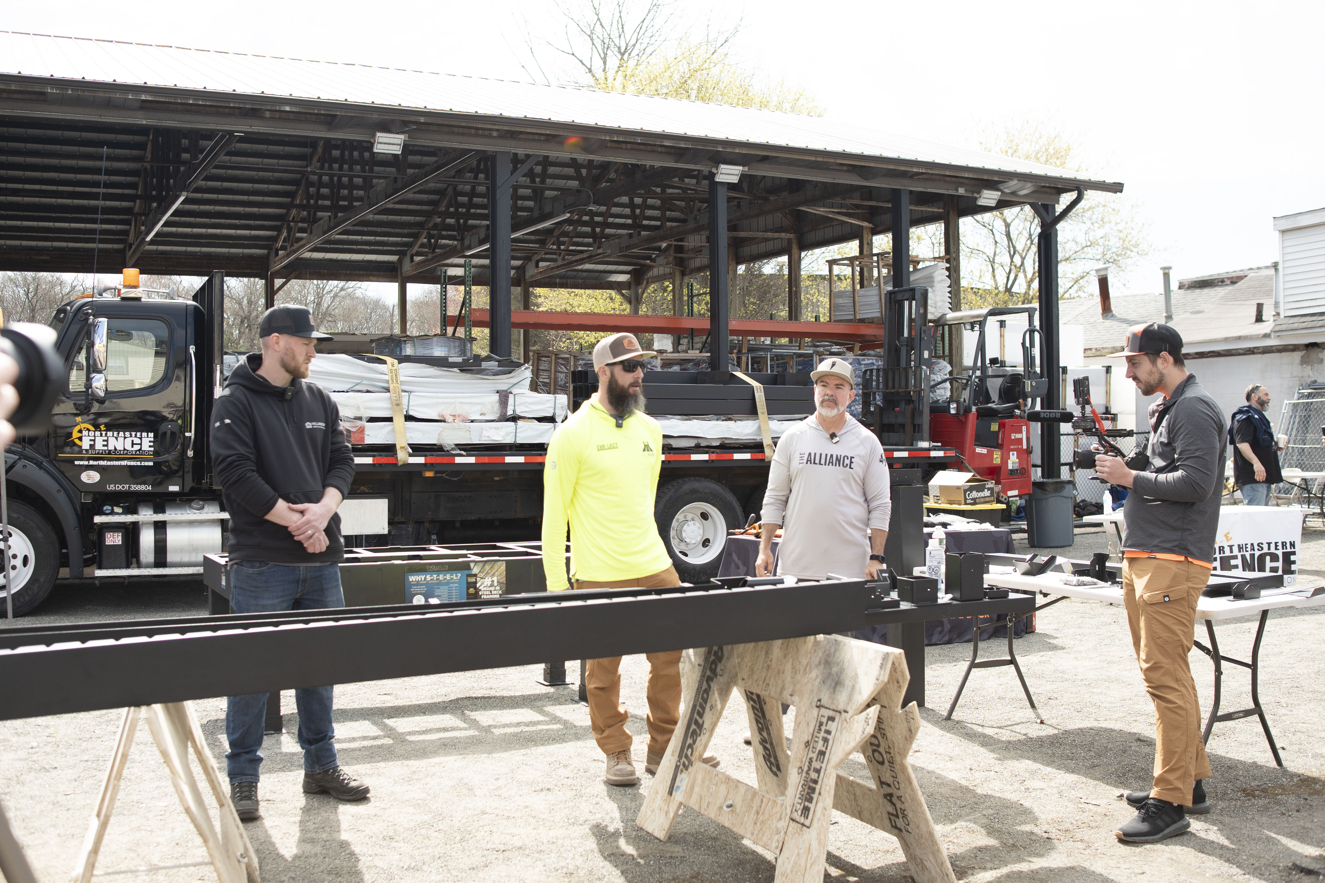 Contractors gather for a Fortress Master Class Workshop hosted by Villandry Home & Outdoor Living, with steel framing supplies on display.