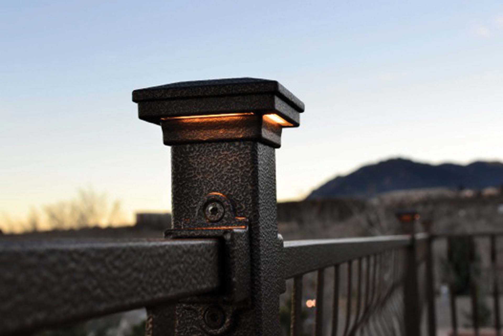 Close up of railing post cap light