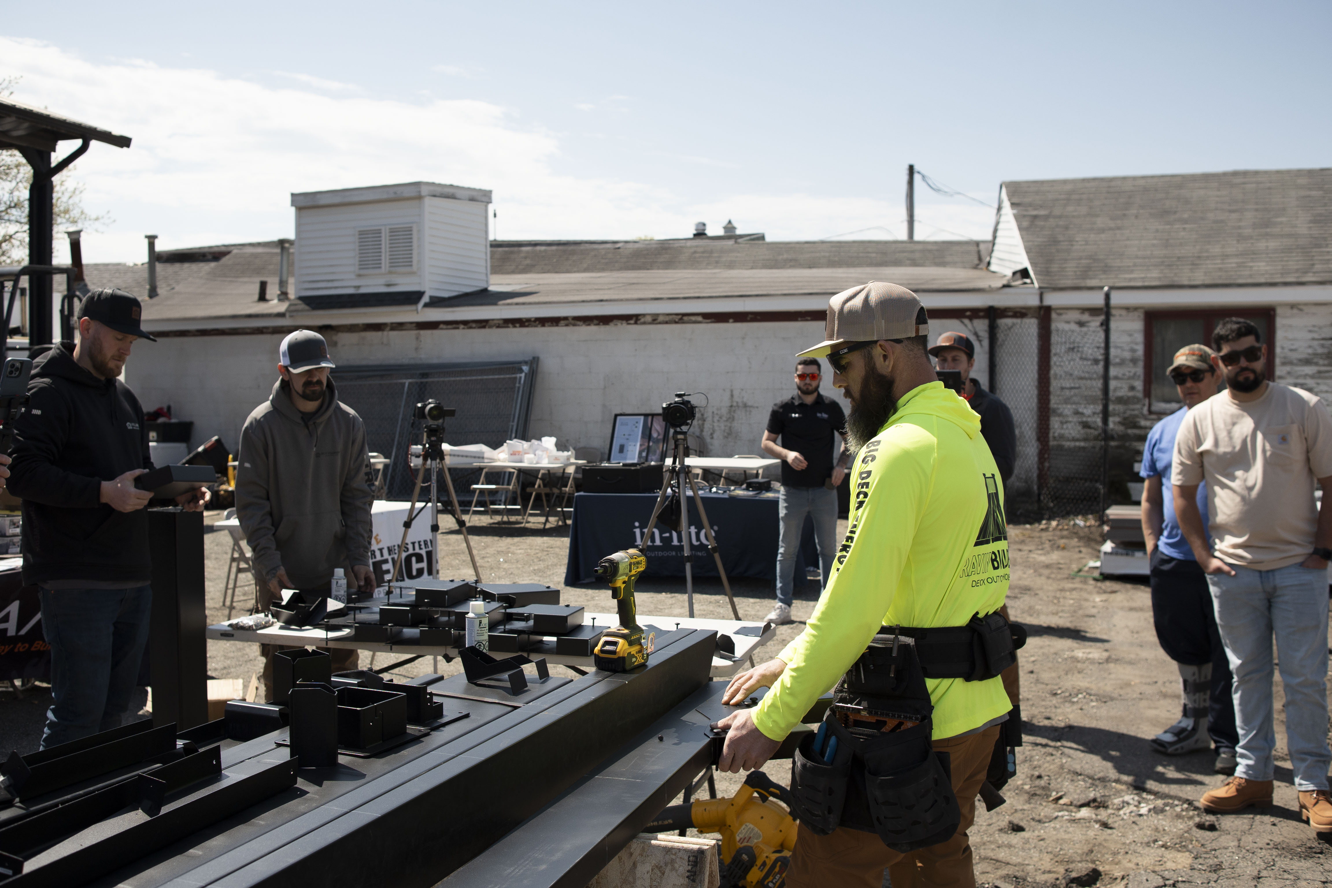 Hands-on steel framing training led by Villandry and Ravin Builders for next-gen deck builders during a Fortress Master Class event.
