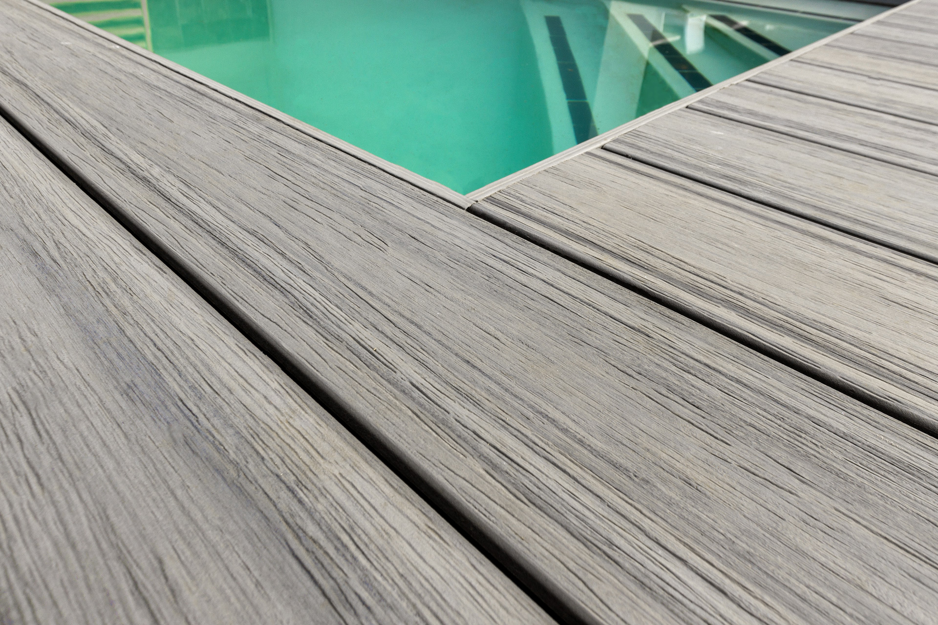 Poolside composite deckboards