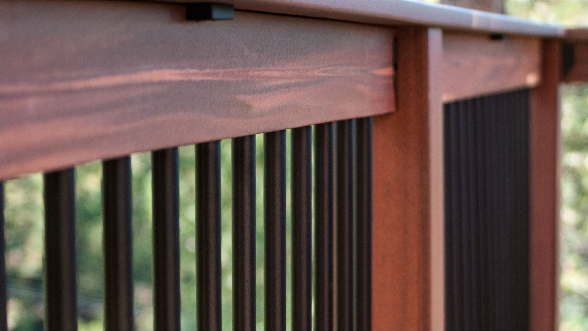 Close up of deck railing balusters