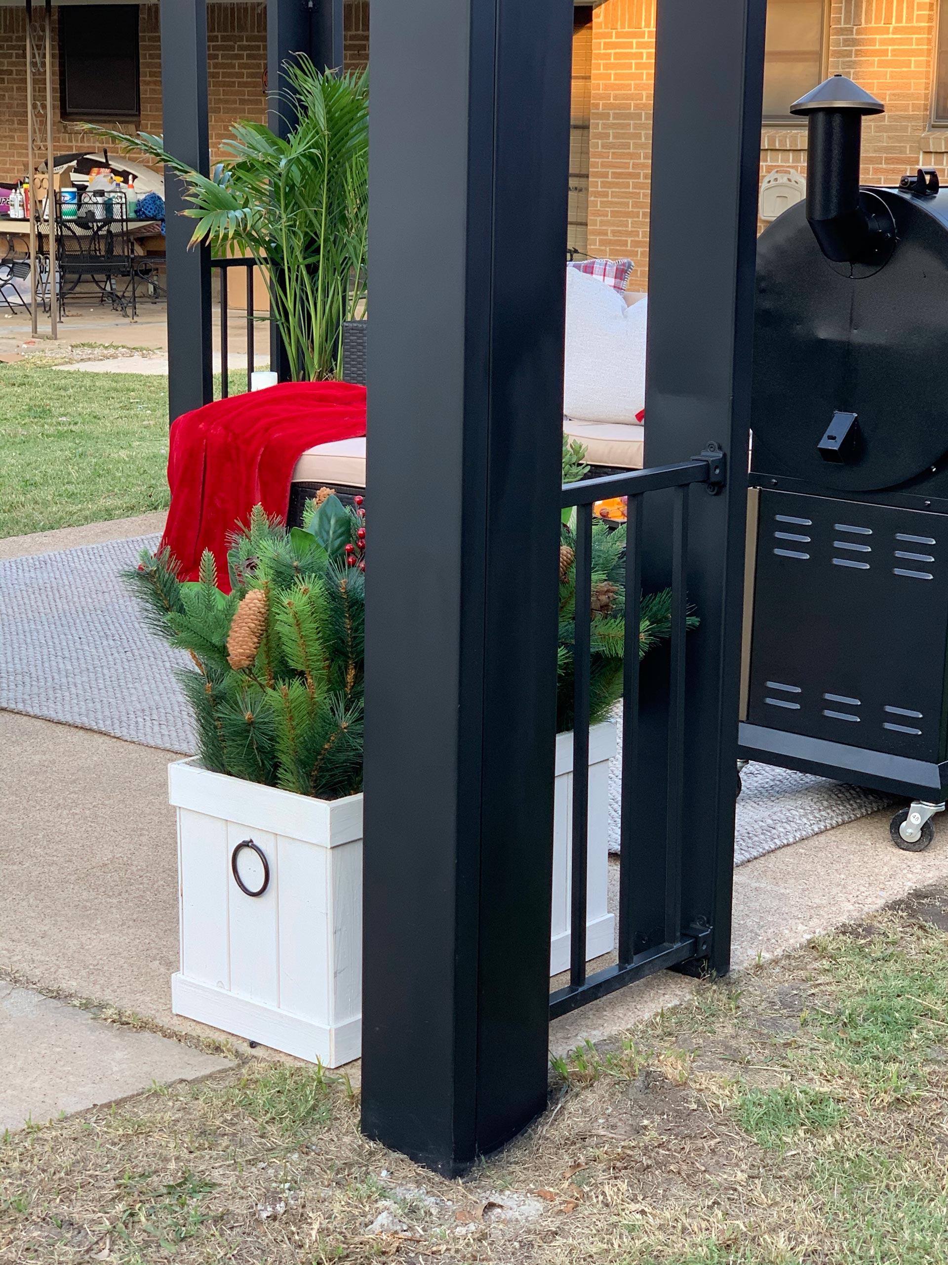 steel pergola post with planter box