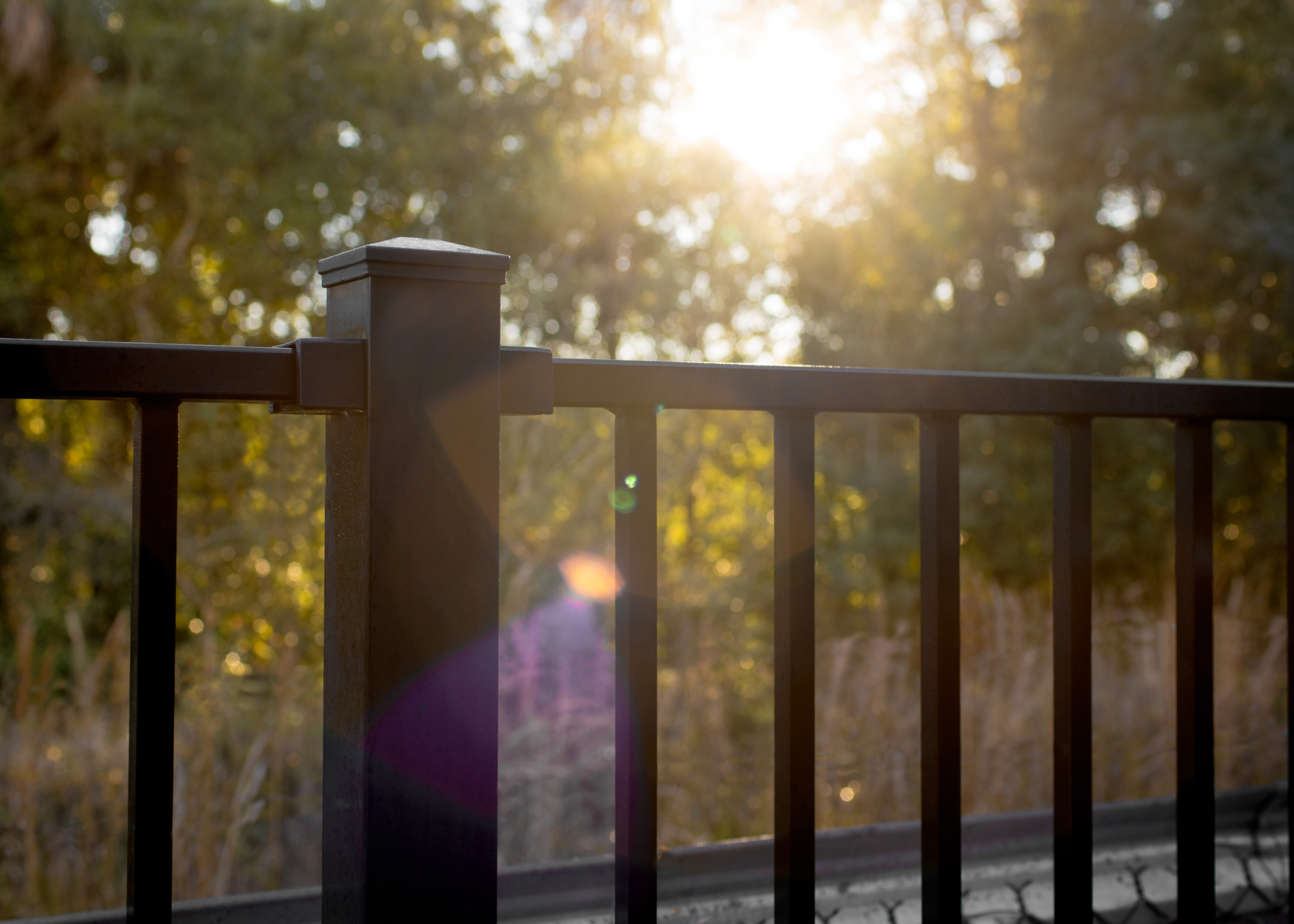 Close up of black aluminum railing