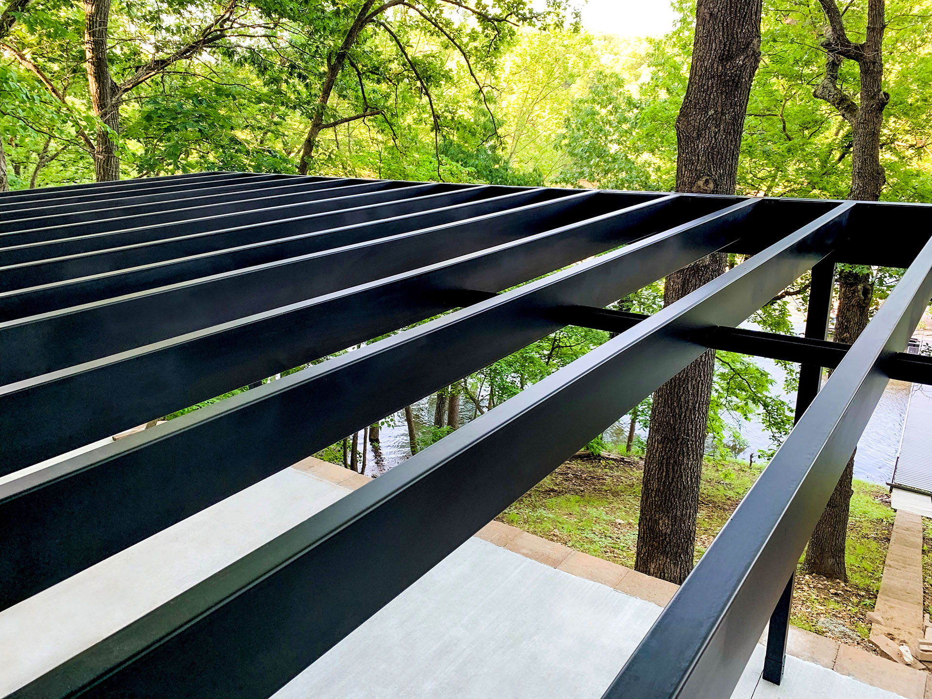 looking down through steel deck framing