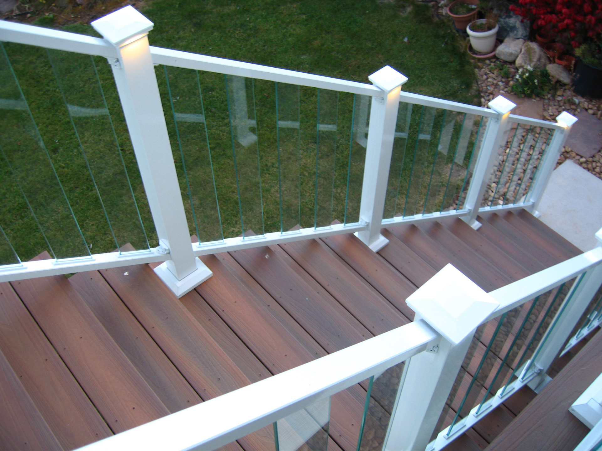 deck stair glass railing with aluminum posts