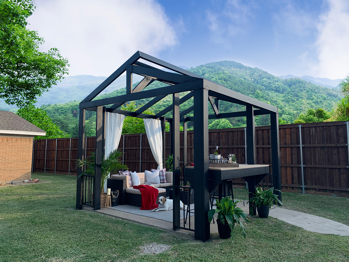 Steel pergolas in yard