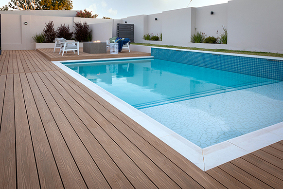 Secluded Pool area with composite decking surrounding the pool.